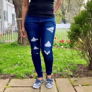 High Waist Ripped Dark Wash Denim Jeggings SZ S-L